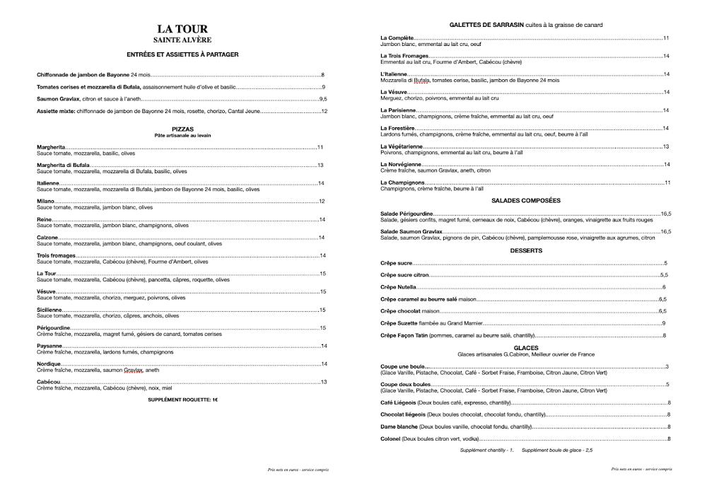 La Tour Sainte-Alvère - Menu Image 1